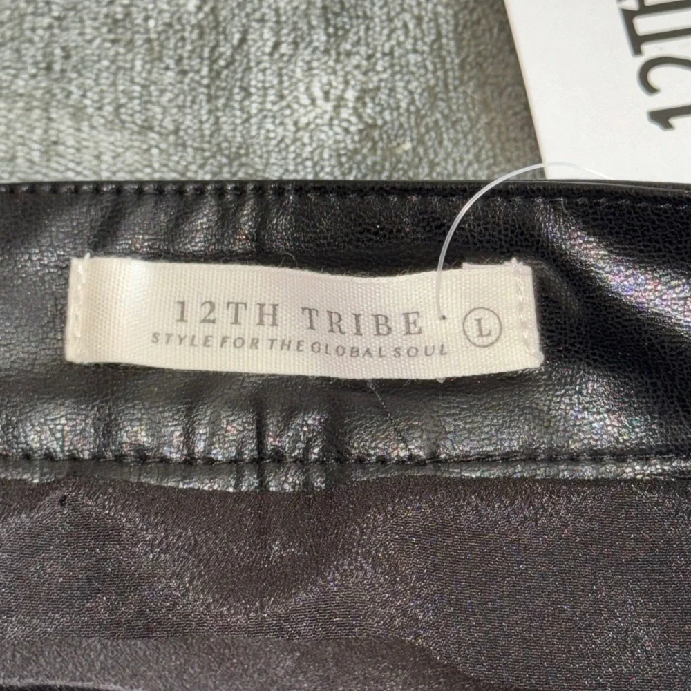 NWT 12th Tribe Black Cream Colorblock Faux Leather Mini Skirt Size Large Boho